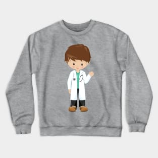 Doctor, Lab Coat, Medicine, Cute Boy, Brown Hair Crewneck Sweatshirt